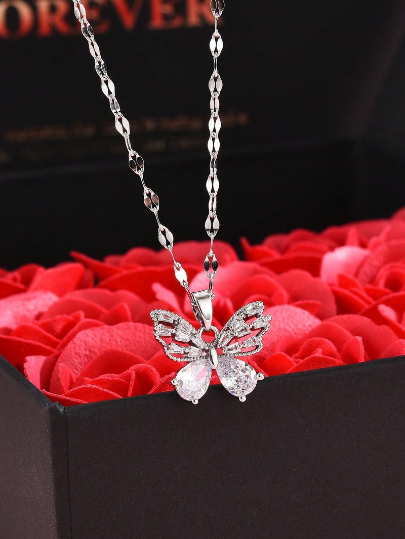 Valentine’s Day Gift Box with Red Roses and Necklace – Romantic Love Gift for Her - Image 2